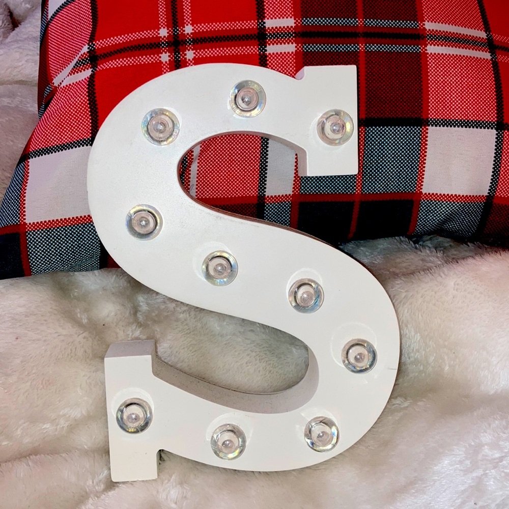 light up letter S room decor.